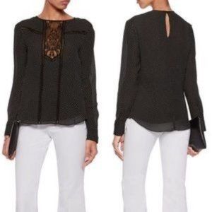 A.L.C. Jerry Silk Long Sleeve Lace Panel Blouse | Polka Dot Print Chiffo…